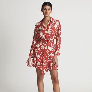 Reiss Tilda red and white floral shirt dress US10